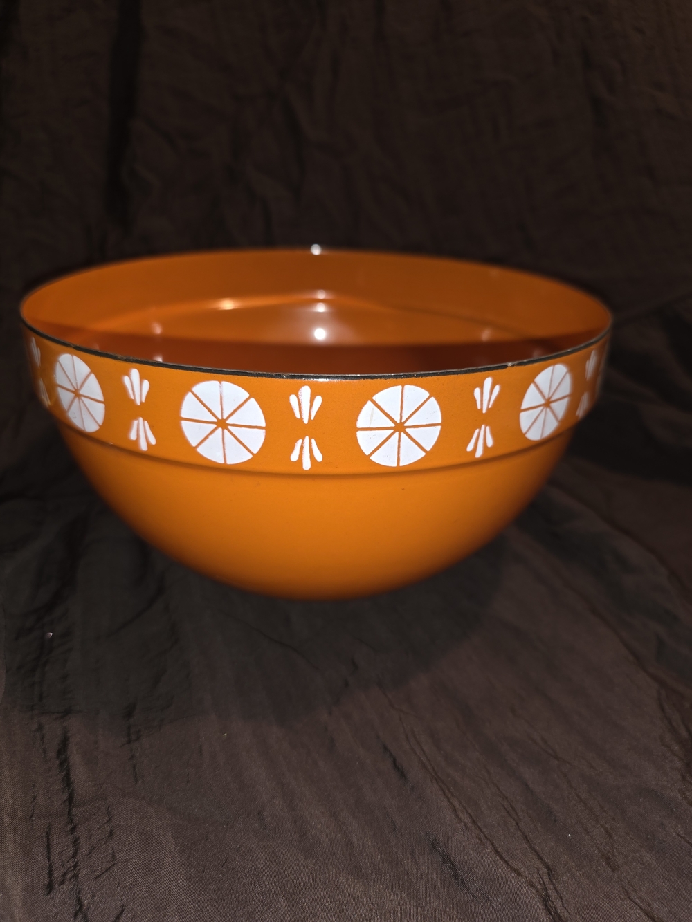 Orange Decorative Mixing Bowl with White Geometric Motif